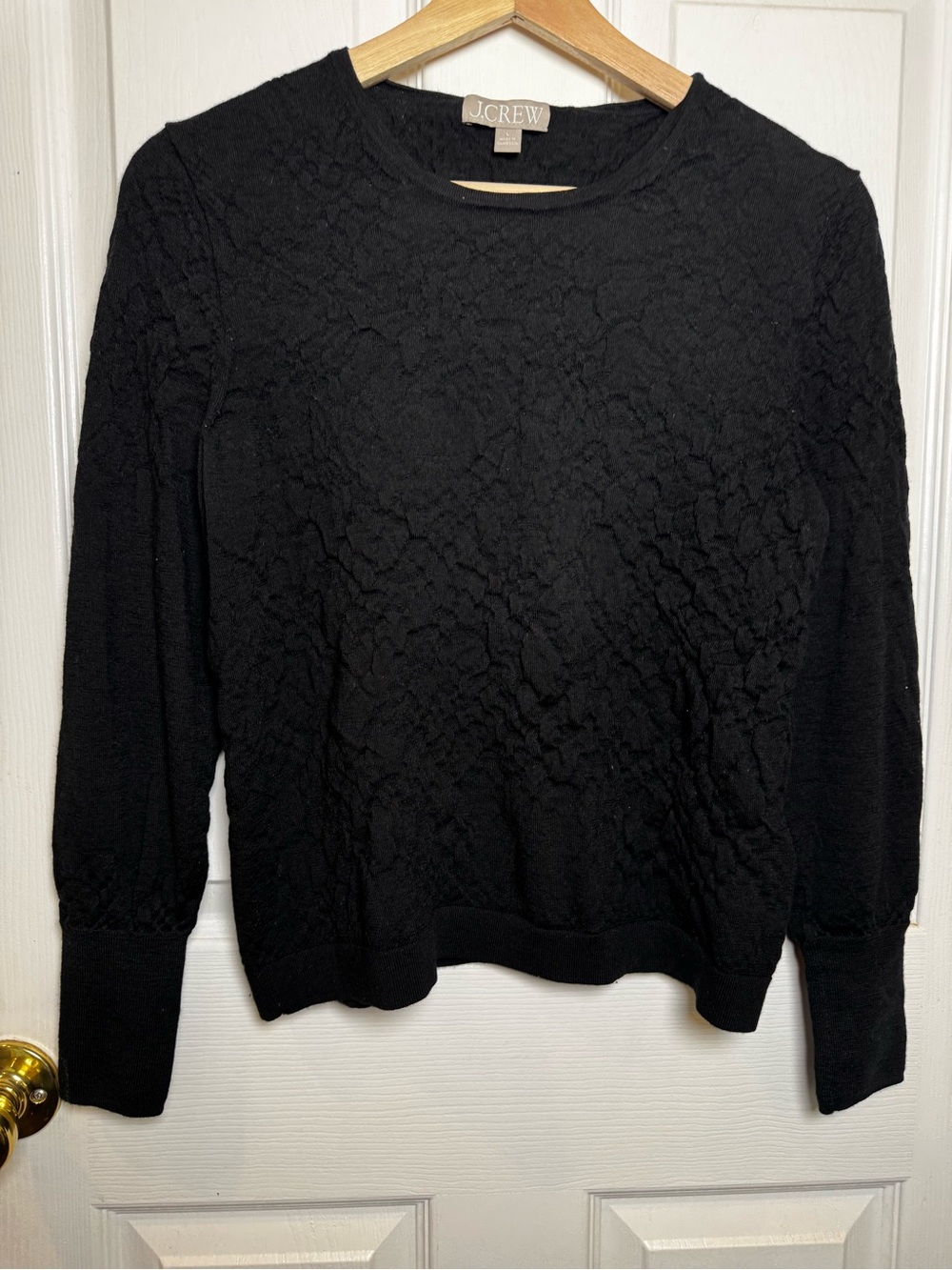 J.Crew 100% Merino Wool Black Textured Crewneck Sweater Quiet Luxury Large